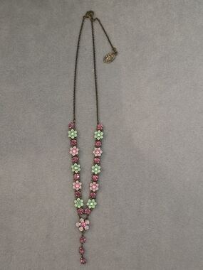 Michal Negrin Pastel Floral Drop Necklace in Pink and Mint